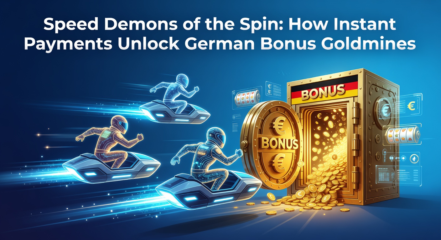 Dynamisches Bild von rotierenden Slot-Rädern mit blitzschnellen Zahlungssymbolen, die Bonusmünzen freisetzen, vor deutschem Casino-Hintergrund