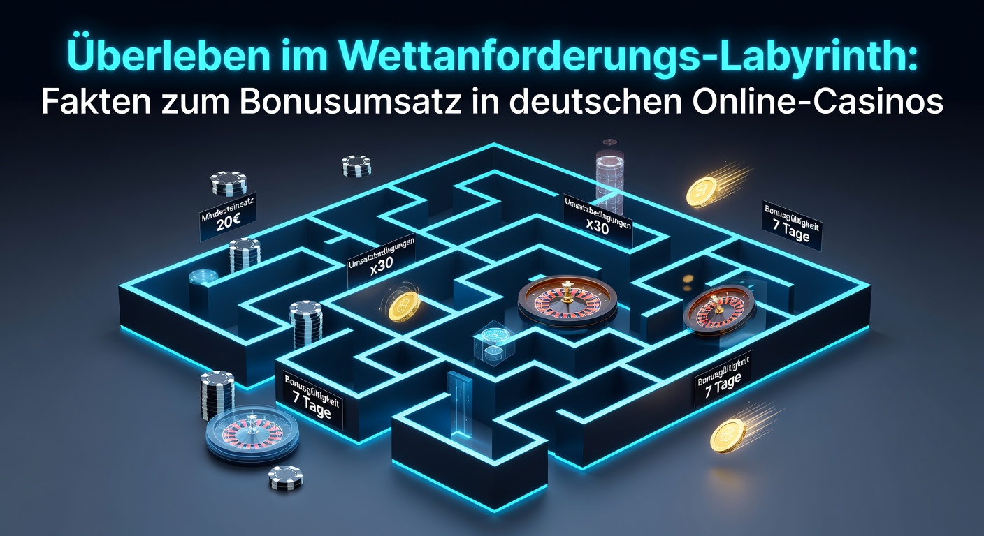Grafik eines labyrinthartigen Pfads mit Würfeln und Münzen, die den Weg durch Umsatzbedingungen symbolisieren